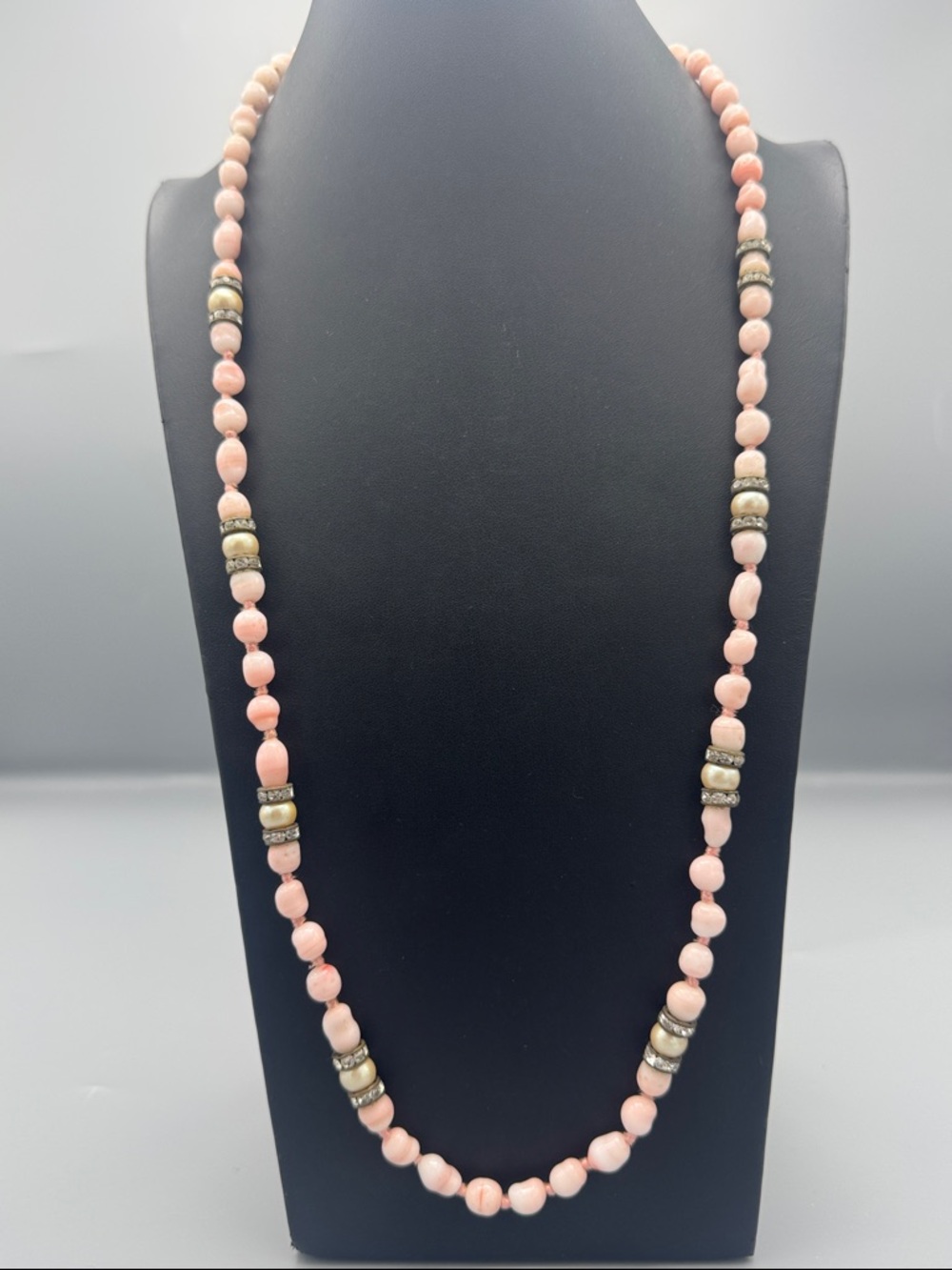 Pink Glass with Pearl Beaded  Necklace